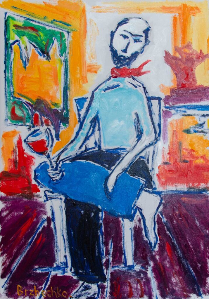 Self-portrait with glass of wine