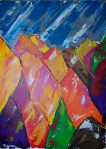 Забарвлені в жовто-гарячу фарбу дерева на фоні неба і дощу