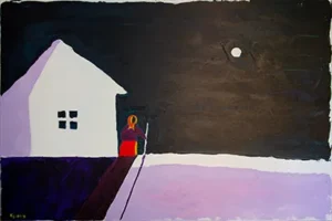 Старенька вийшла до місяця біля хати