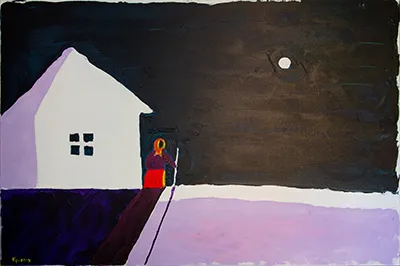 Старенька вийшла до місяця біля хати