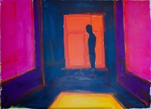 Повішений на фоні вечірнього вікна