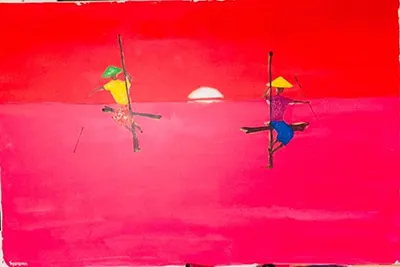 Чоловіки на палицях полюють за рибою