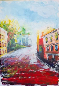 Андріївський узвіз на подолі в Києві у ранковому світлі