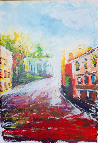 Андріївський узвіз на подолі в Києві у ранковому світлі