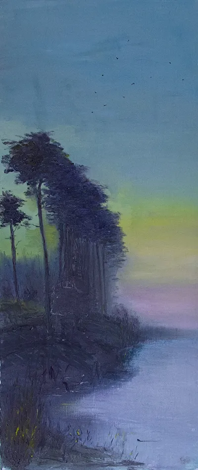 Сосни на березі на світанку під настроєм світанку