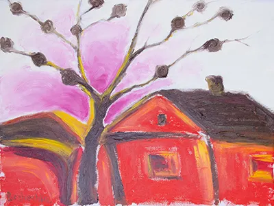 Хатинки і дерево в осінньому подвірʼї